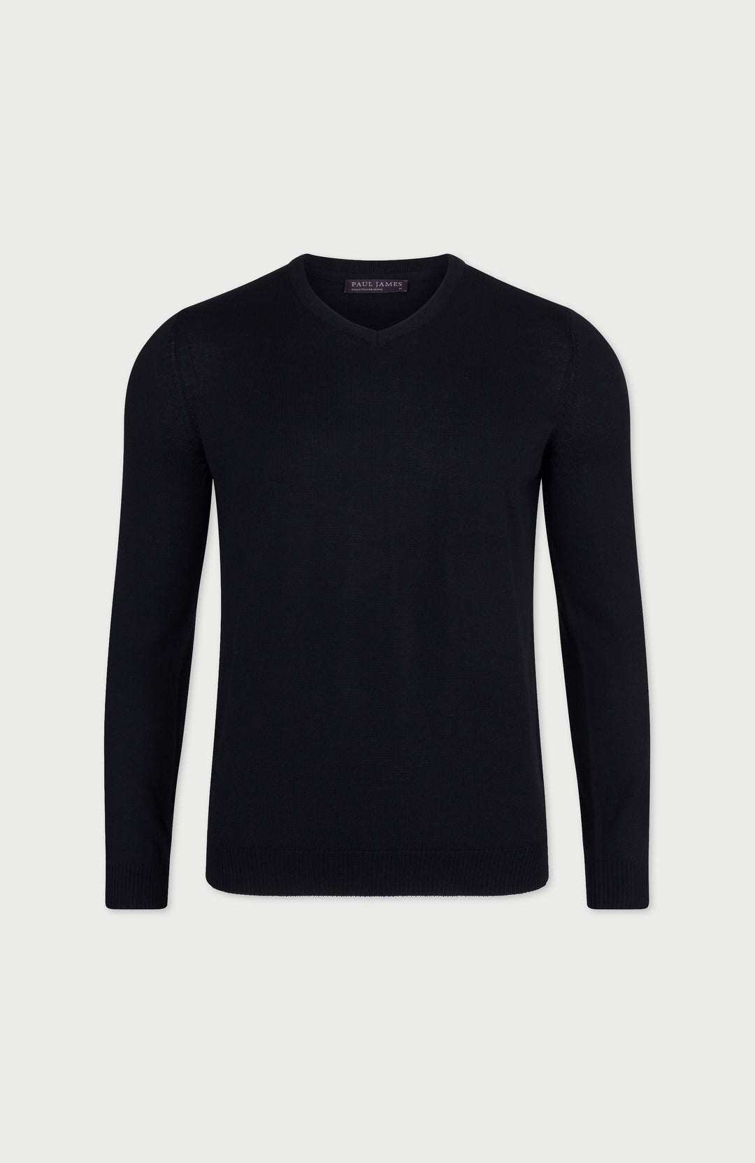 Black Mens Extra Fine Merino Wool V-Neck Jumper By Paul James