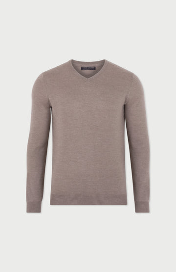 Hessian Mens Extra Fine Merino Wool V-Neck Jumper By Paul James