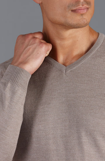 Hessian mens merino wool -neck jumper by Paul James