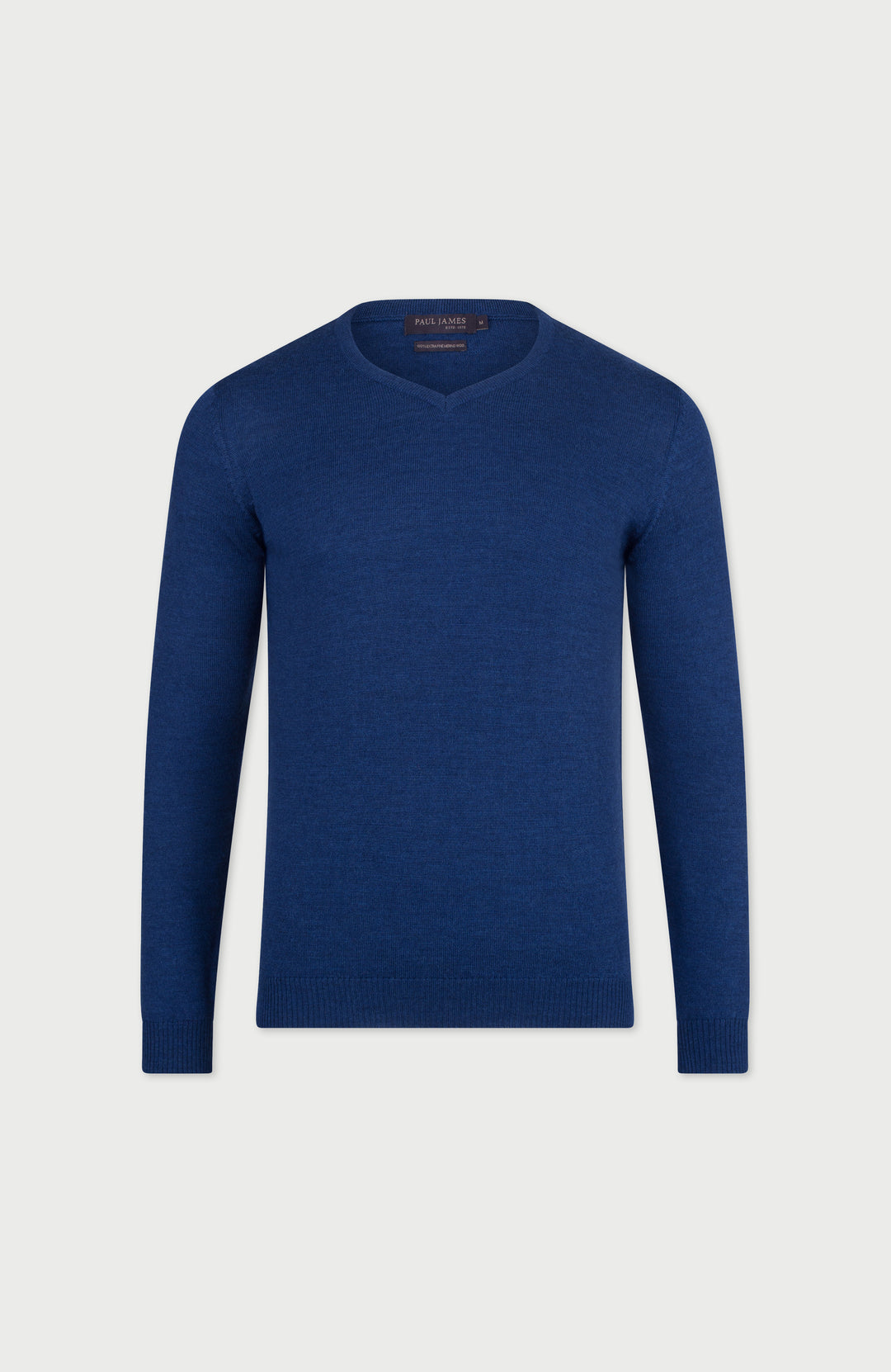 Indigo Blue Mens Extra Fine Merino Wool V-Neck Jumper By Paul James