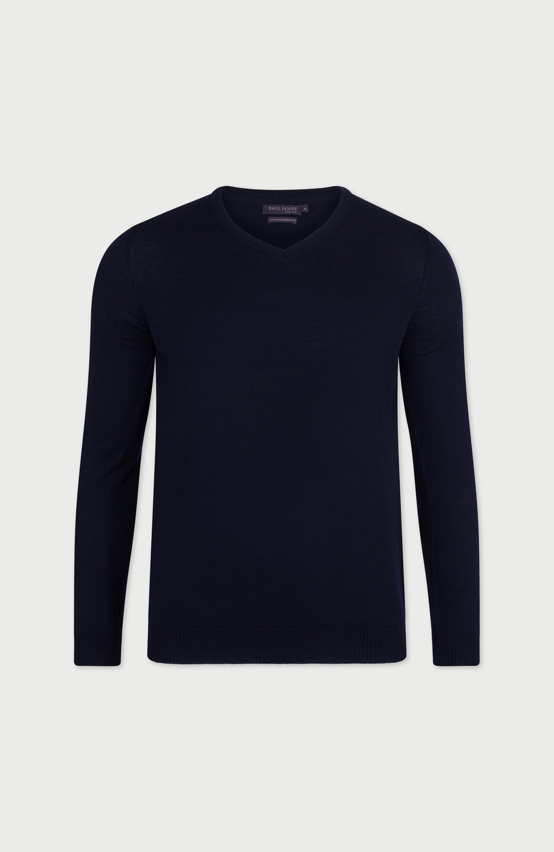 Navy Mens Extra Fine Merino Wool V-Neck Jumper By Paul James