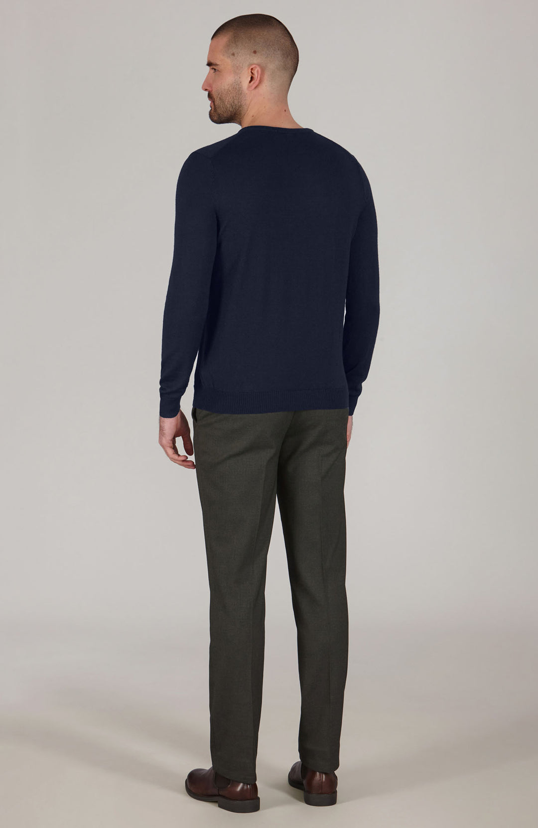 navy mens v neck merino wool jumper by Paul James