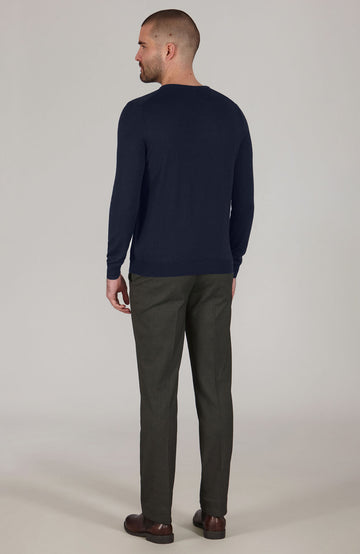 navy mens v neck merino wool jumper by Paul James