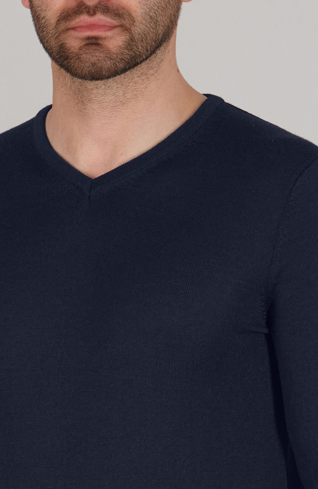 navy mens v neck merino wool jumper by Paul James
