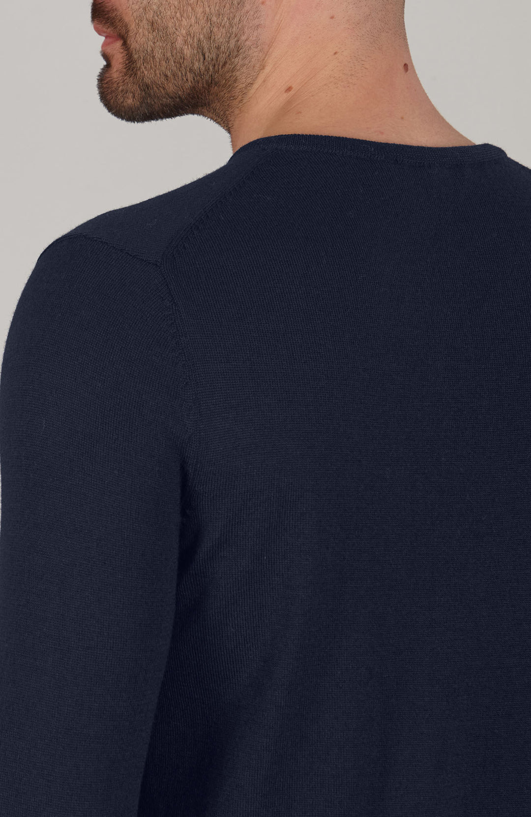 navy mens v neck merino wool jumper by Paul James
