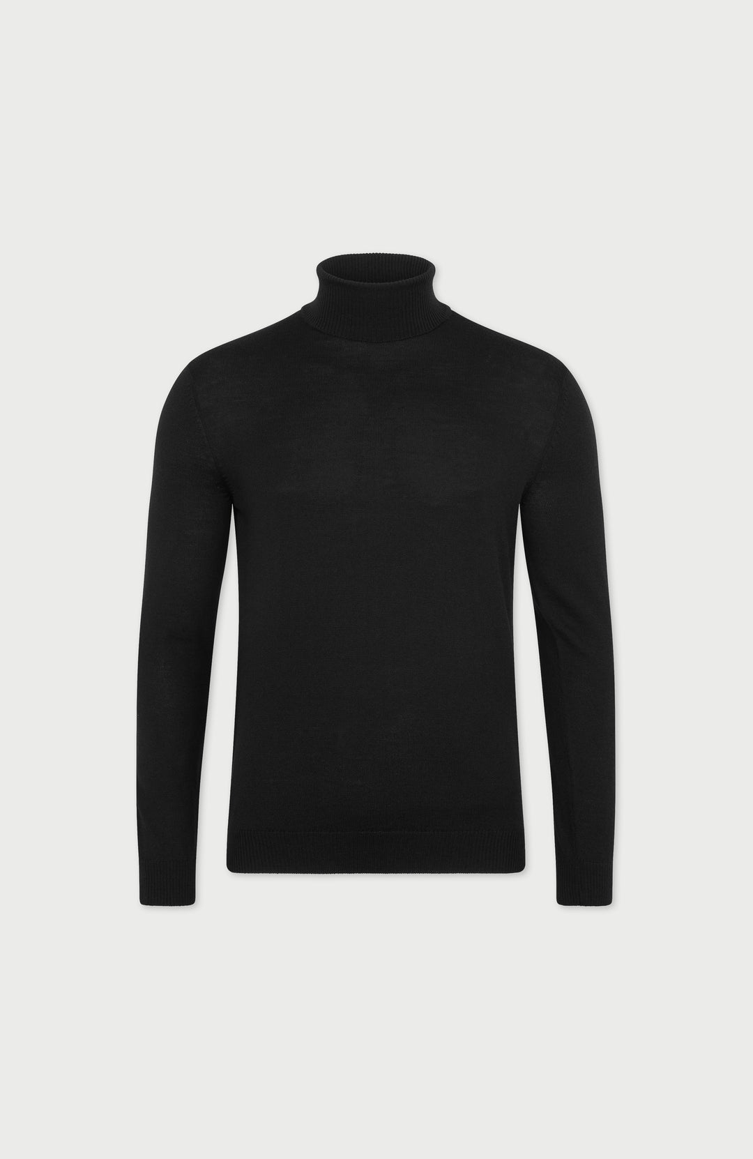 Black Mens Extra Fine Merino Wool Roll Neck Jumper By Paul James