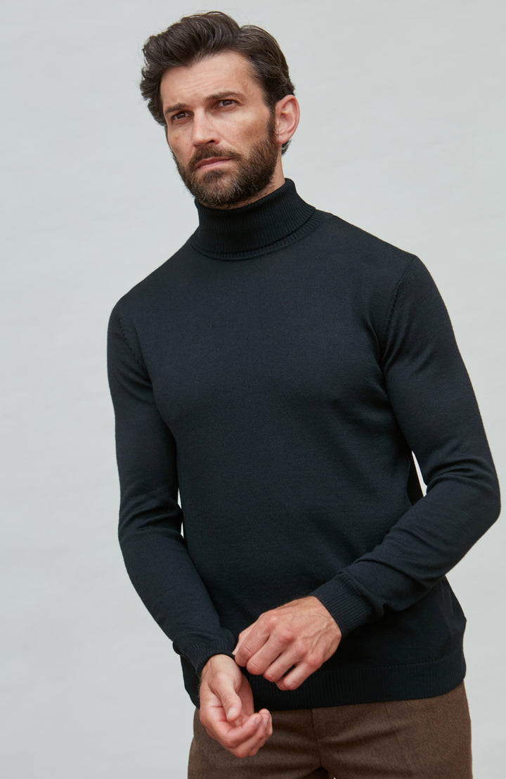 Mens Extra Fine Merino Wool Roll Neck Jumper – Paul James Knitwear