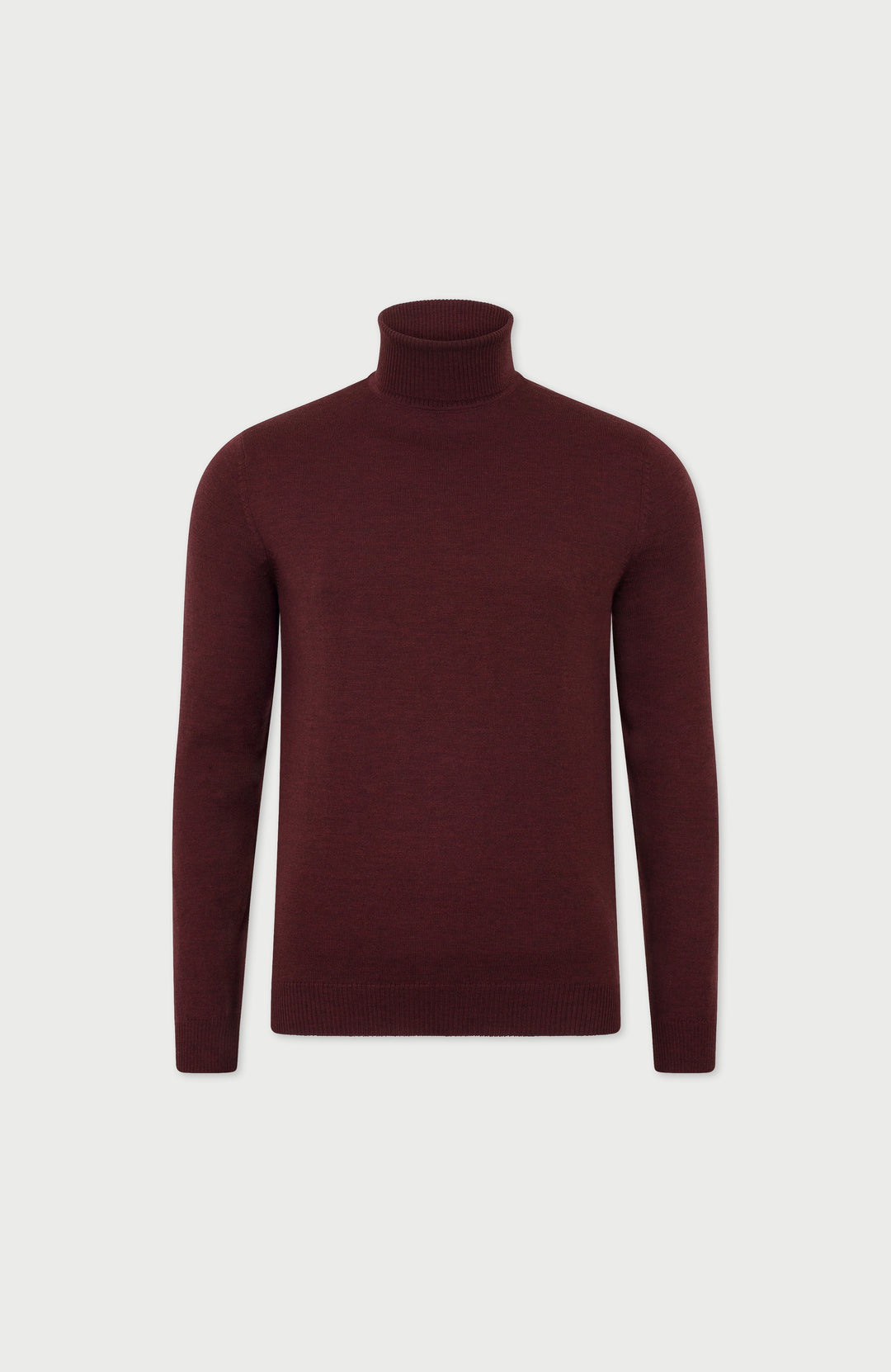 Burgundy Mens Extra Fine Merino Wool Roll Neck Jumper By Paul James