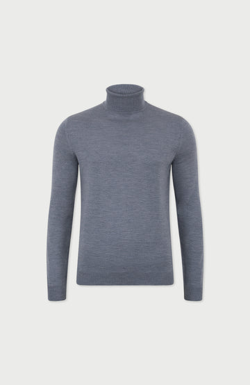 Midgrey Mens Extra Fine Merino Wool Roll Neck Jumper By Paul James