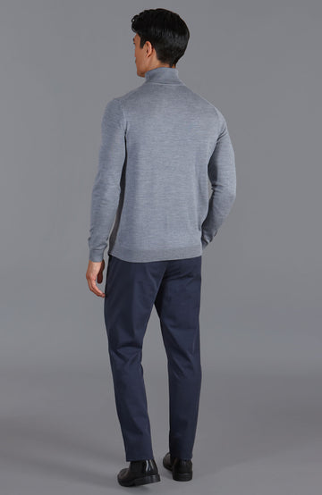 grey mens fine merino wool roll neck jumper by Paul James