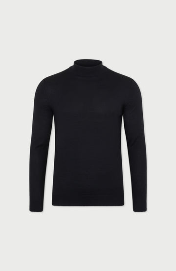 Black Mens Extra Fine Merino Wool Turtle Neck Jumper By Paul James