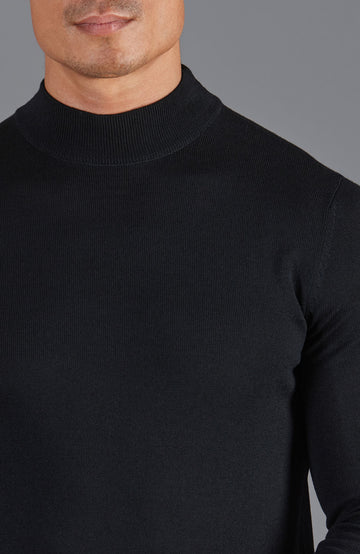 black mens merino wool mock turtle neck jumper by Paul James