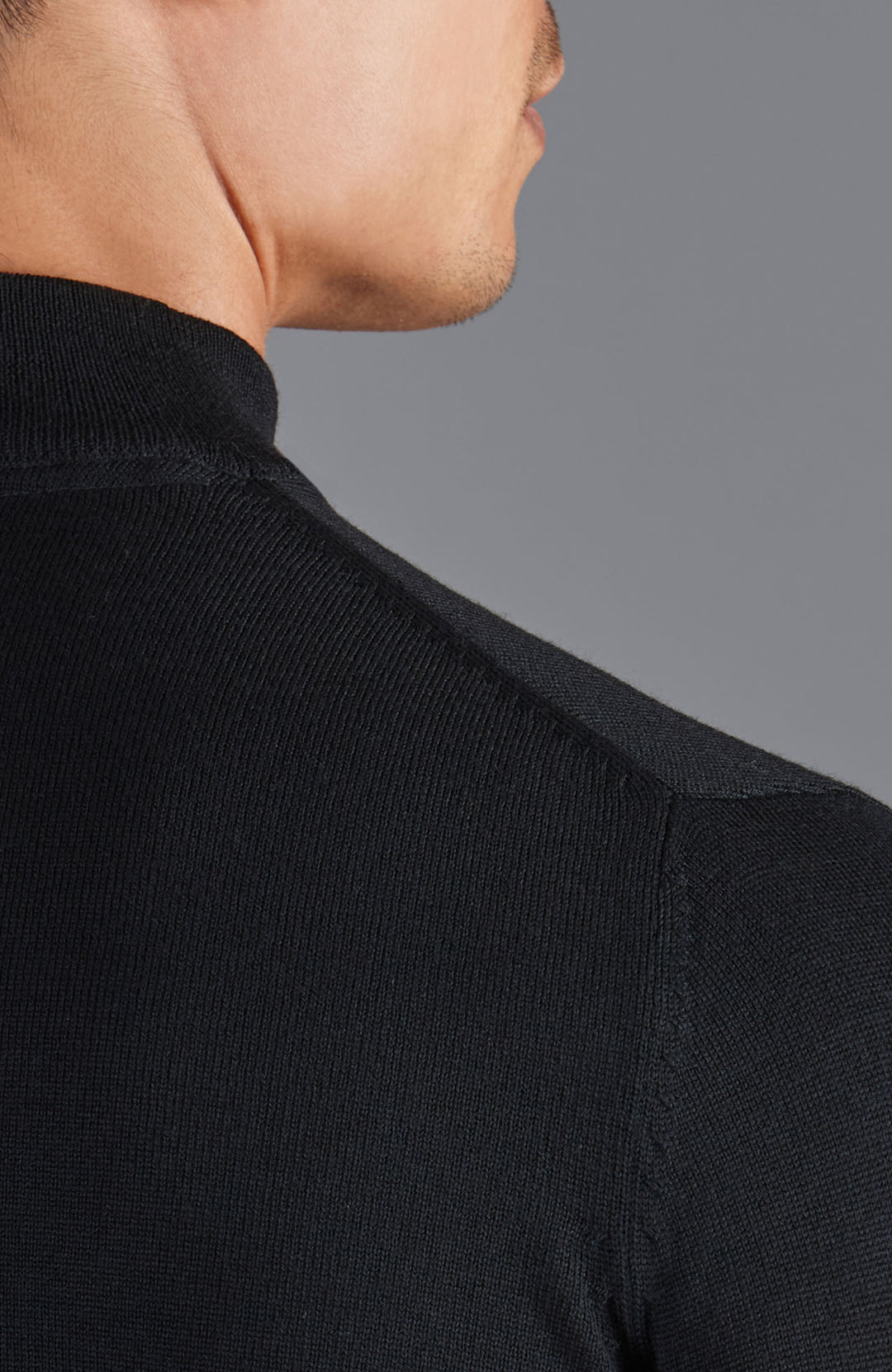 black mens merino wool mock turtle neck jumper by Paul James