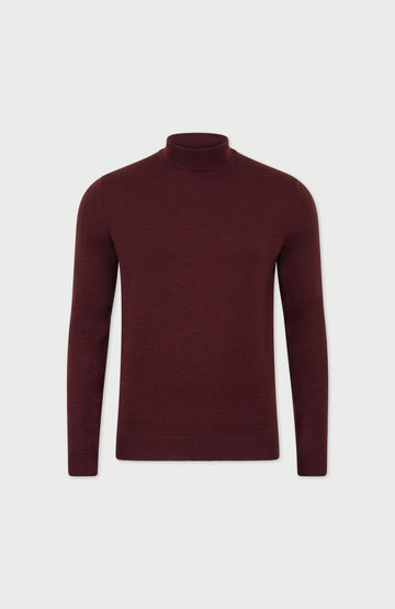 Burgundy Mens Extra Fine Merino Wool Turtle Neck Jumper By Paul James