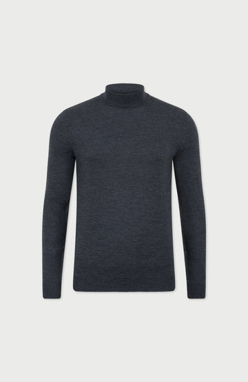 Charcoal Mens Extra Fine Merino Wool Turtle Neck Jumper By Paul James