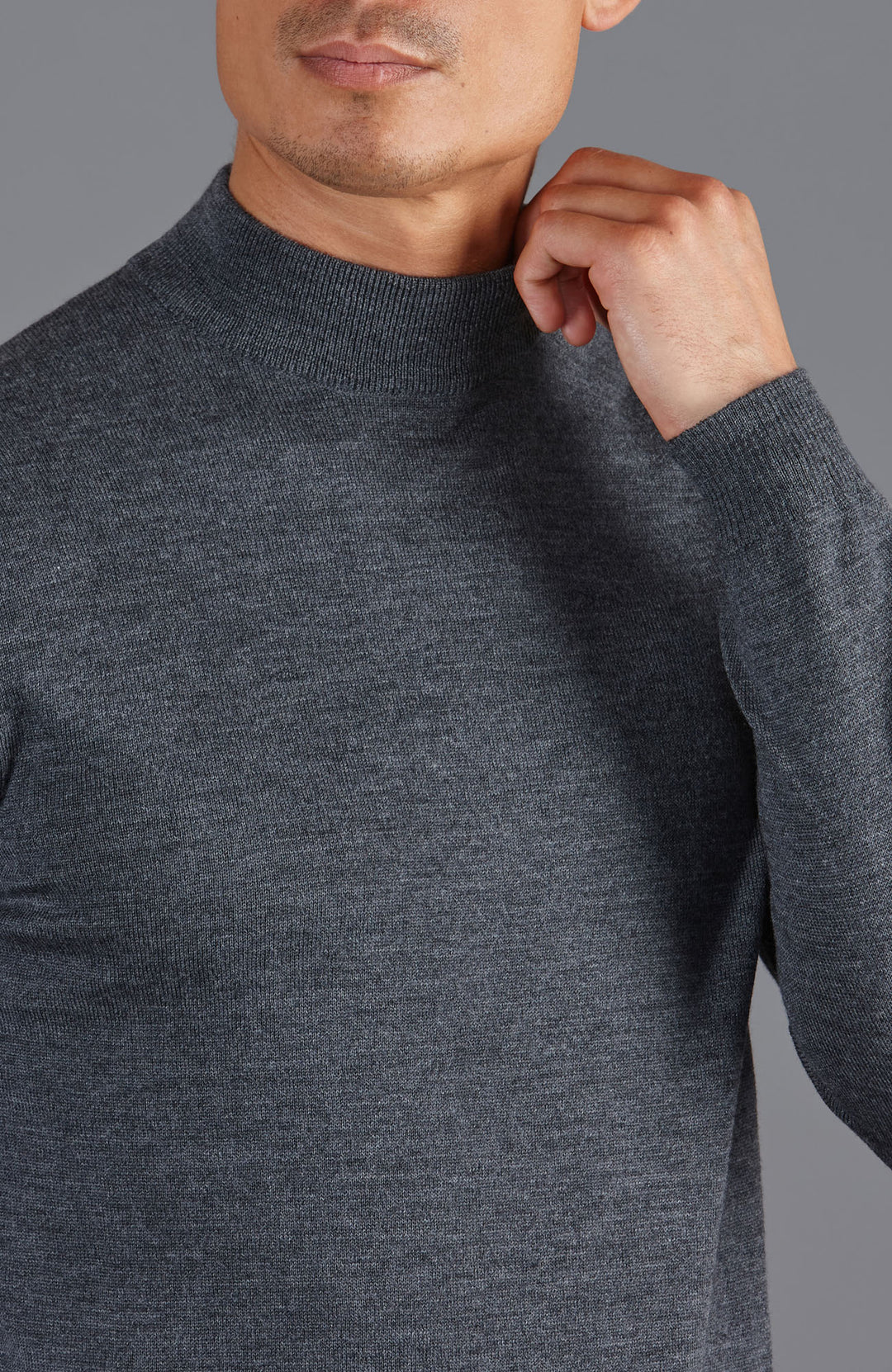 Mens Extra Fine Merino Wool Mock Turtleneck Jumper – Paul James