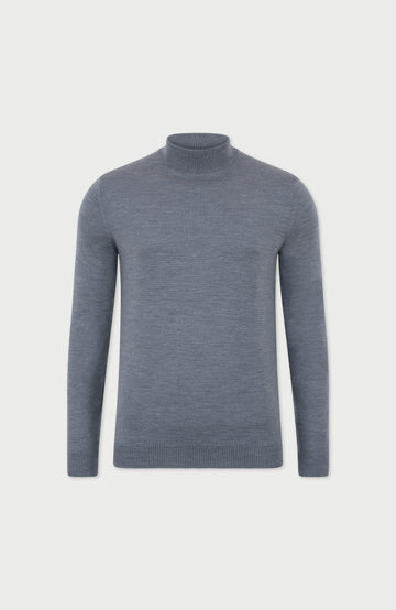 Mid Grey Mens Extra Fine Merino Wool Turtle Neck Jumper By Paul James