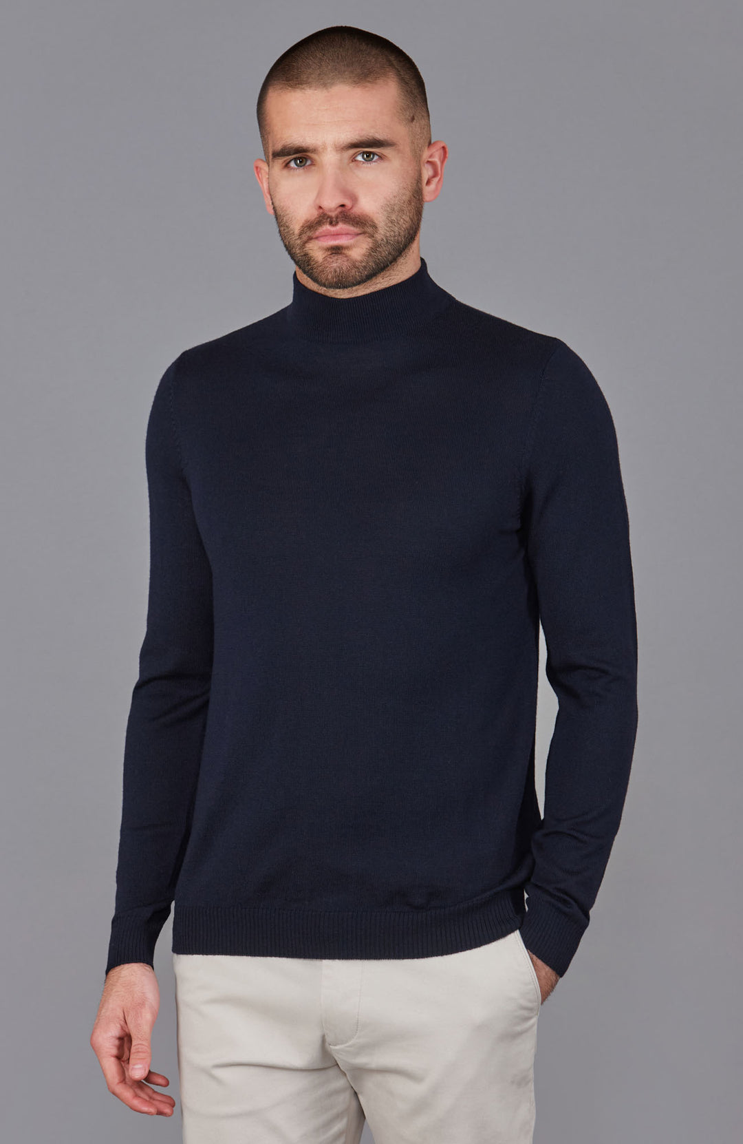 Mens Extra Fine Merino Wool Mock Turtleneck Jumper – Paul James