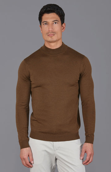brown mens mock turtle neck jumper by Paul James