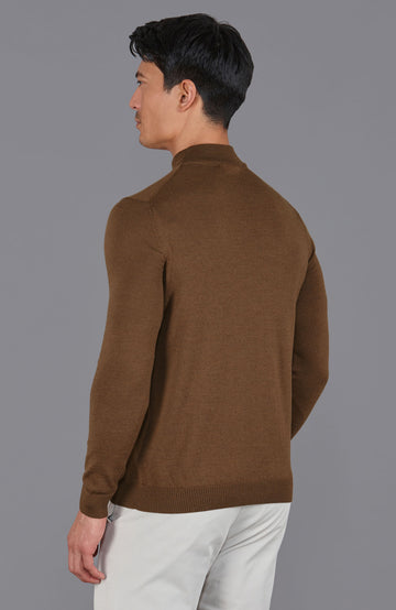 brown mens mock turtle neck jumper by Paul James