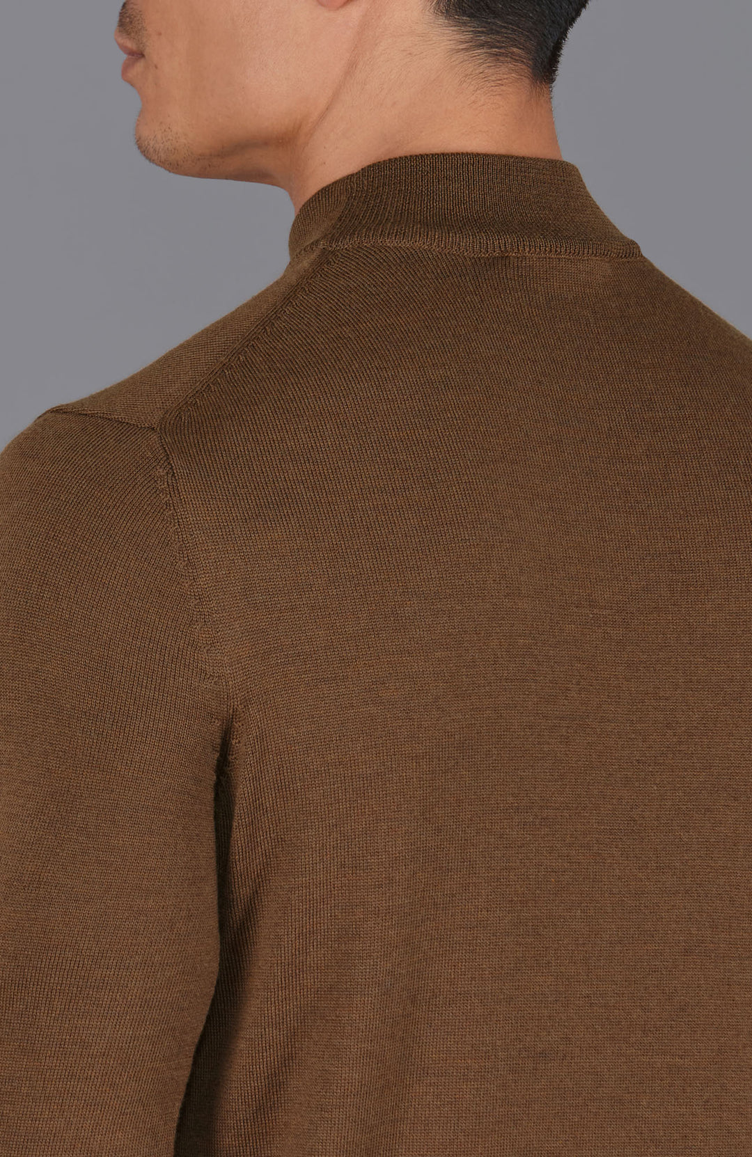 brown mens mock turtle neck jumper by Paul James