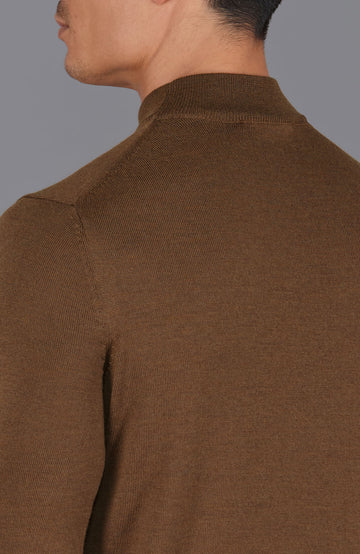 brown mens mock turtle neck jumper by Paul James