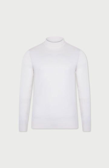 White Mens Extra Fine Merino Wool Turtle Neck Jumper By Paul James