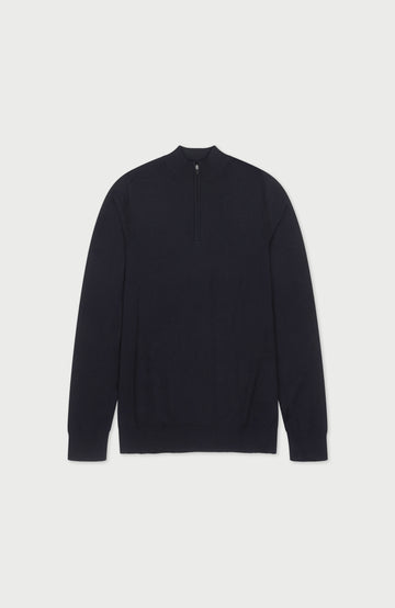 mens black zip neck merino wool polo shirt by paul james
