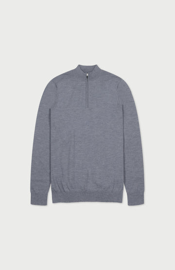 mens grey zip neck merino wool polo shirt by paul james