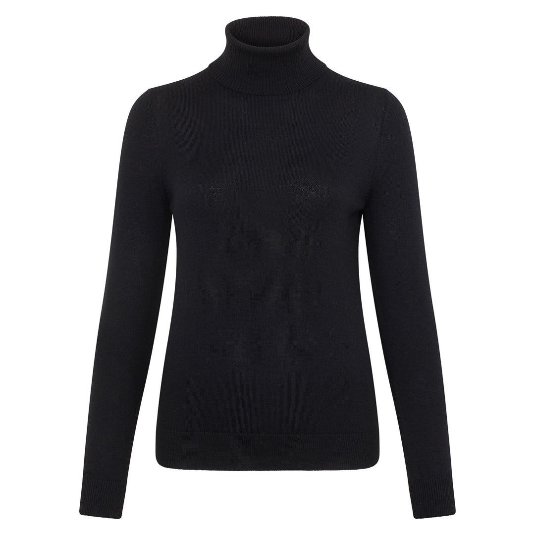 womens black merino wool roll neck jumper