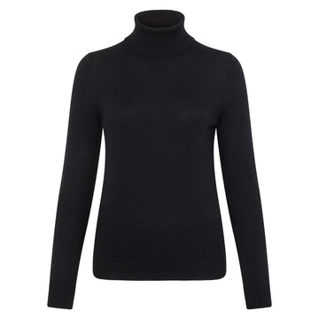 womens black merino wool roll neck jumper