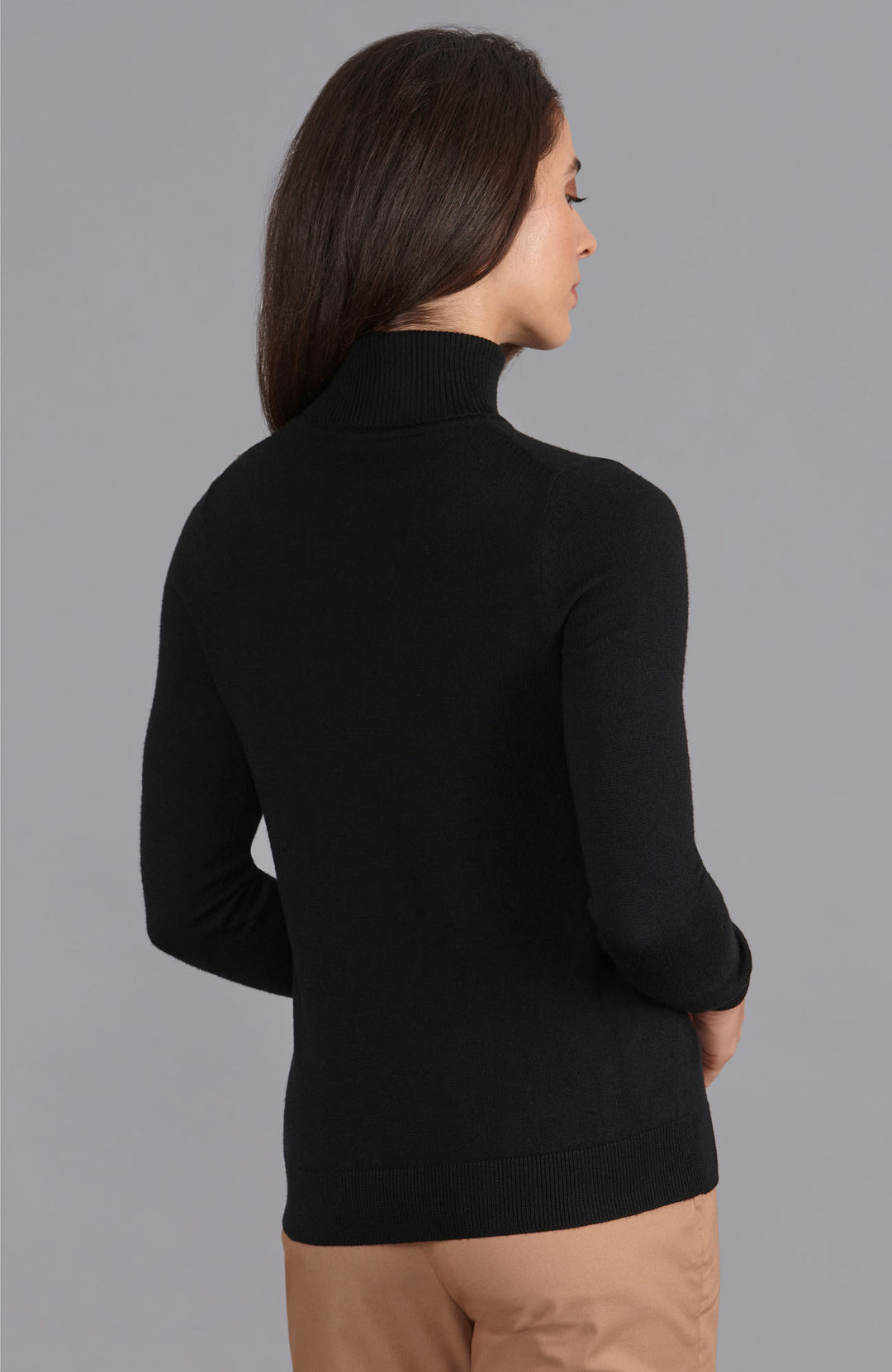 black womens merino wool roll neck jumper