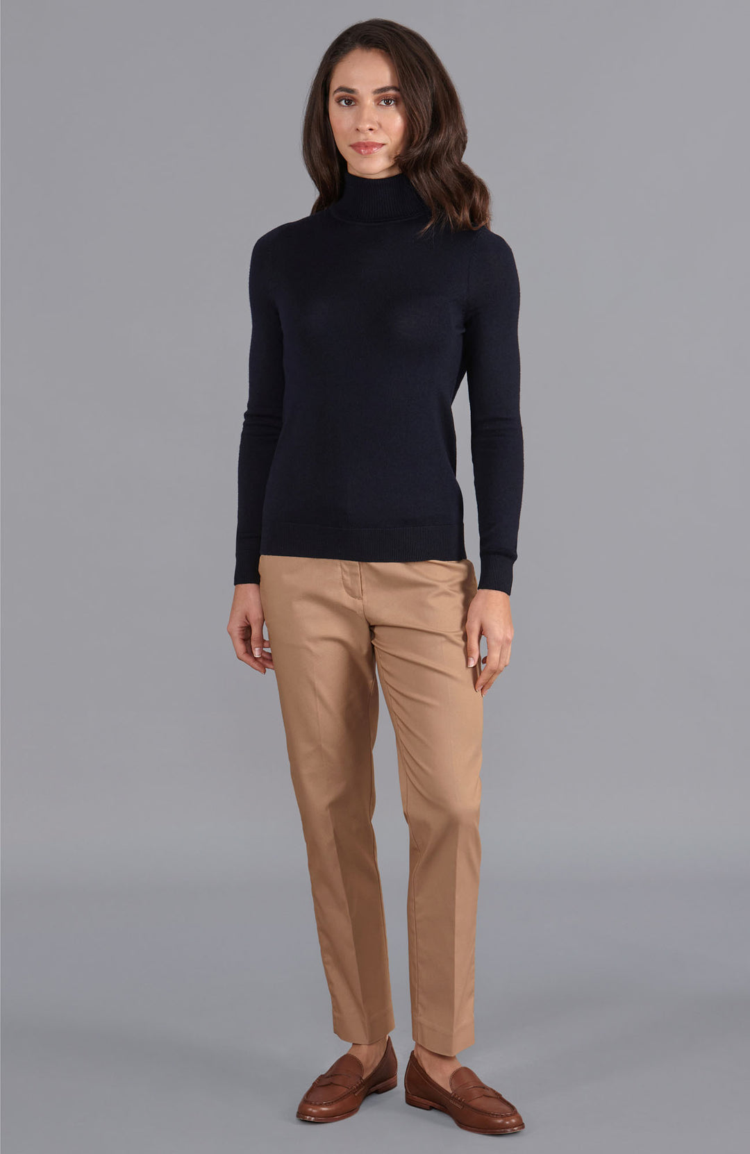 navy womens merino wool roll neck jumper