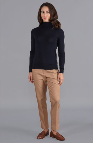 navy womens merino wool roll neck jumper