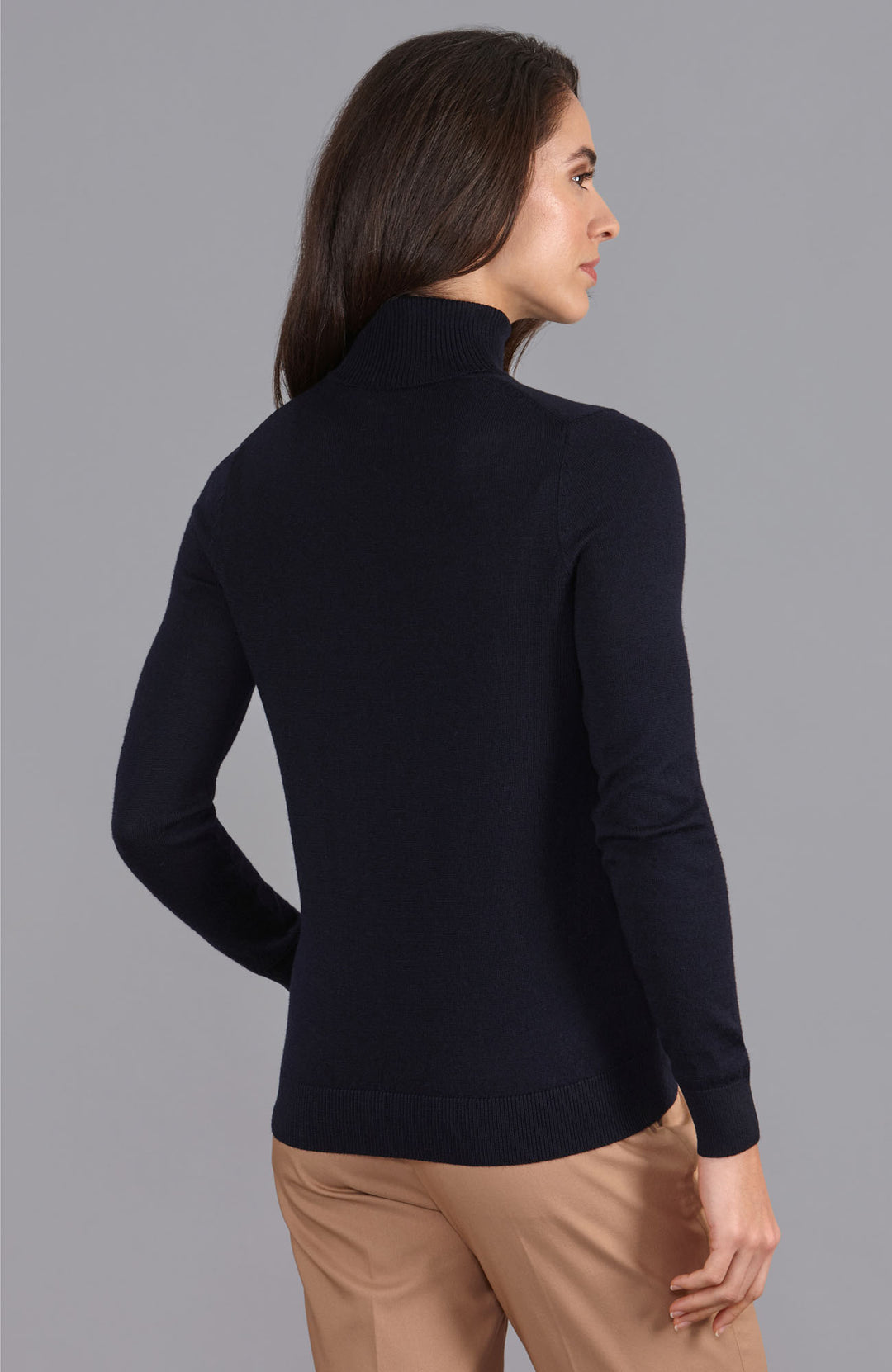 navy womens merino wool roll neck jumper