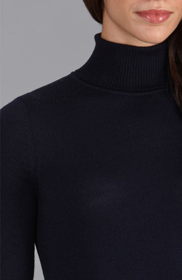 navy womens merino wool roll neck jumper