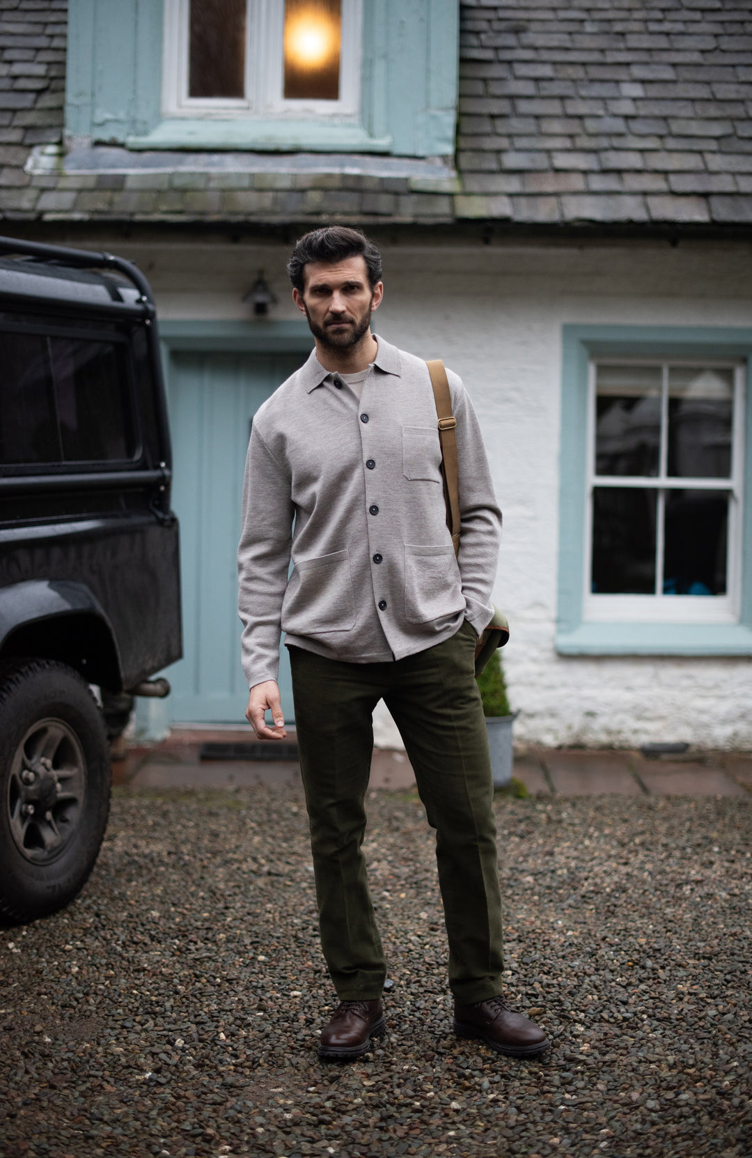 Men's Merino Wool Knitted Polo Jacket Work Shirt by Paul James Knitwear