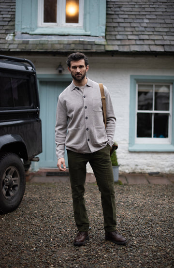 Men's Merino Wool Knitted Polo Jacket Work Shirt by Paul James Knitwear