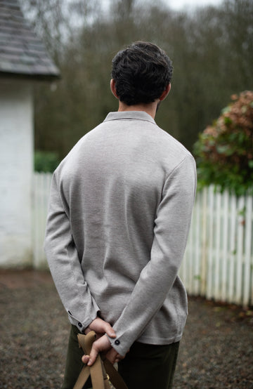 Men's Merino Wool Knitted Polo Jacket Work Shirt by Paul James Knitwear