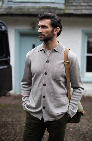 Men's Merino Wool Knitted Polo Jacket Work Shirt by Paul James Knitwear