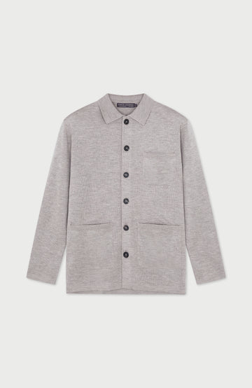 Beige Mens Extra Fine Merino Wool Work Shirt By Paul James