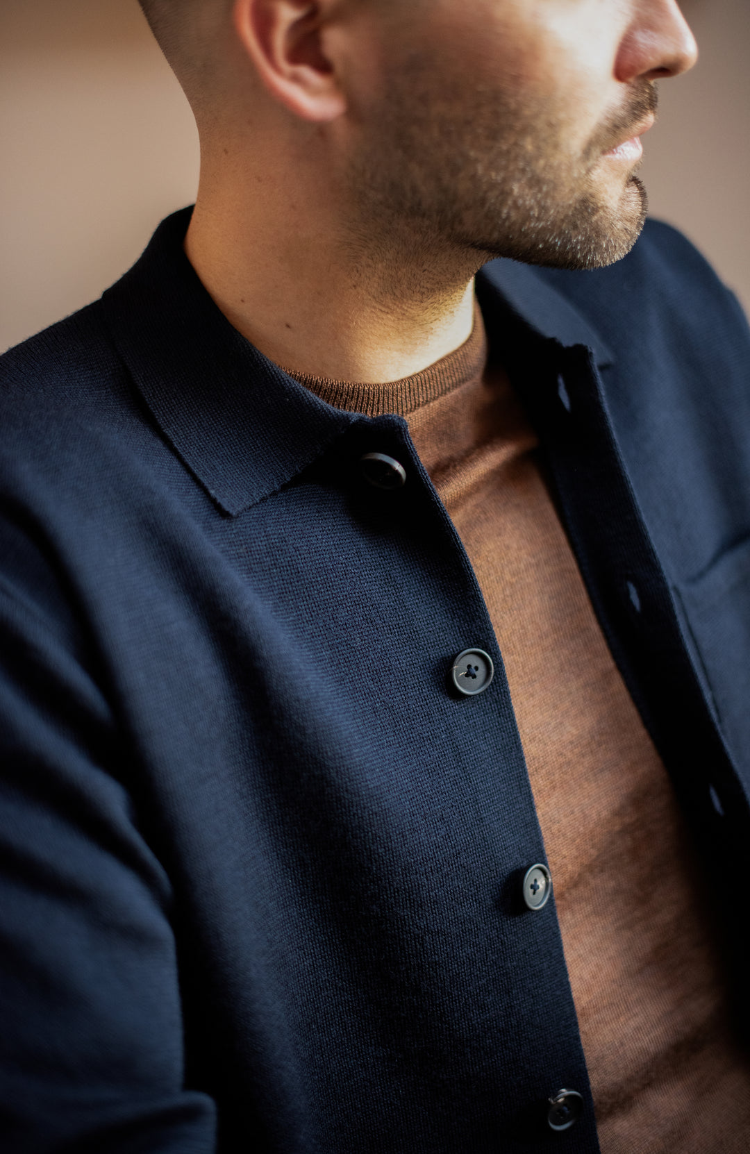 navy merino wool mens work shirt by Paul James
