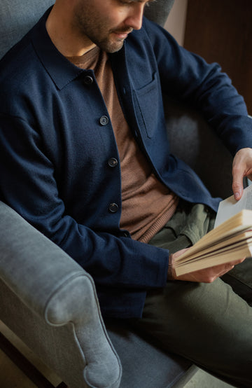 navy mens merino wool over shirt by Paul James