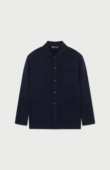 Navy Mens Extra Fine Merino Wool Work Shirt By Paul James