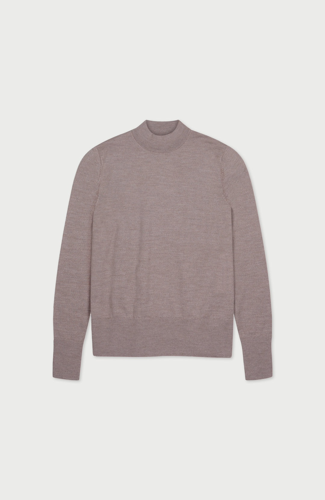 Beige women's extra fine merino wool mock neck jumper with back detail by Paul James Knitwear