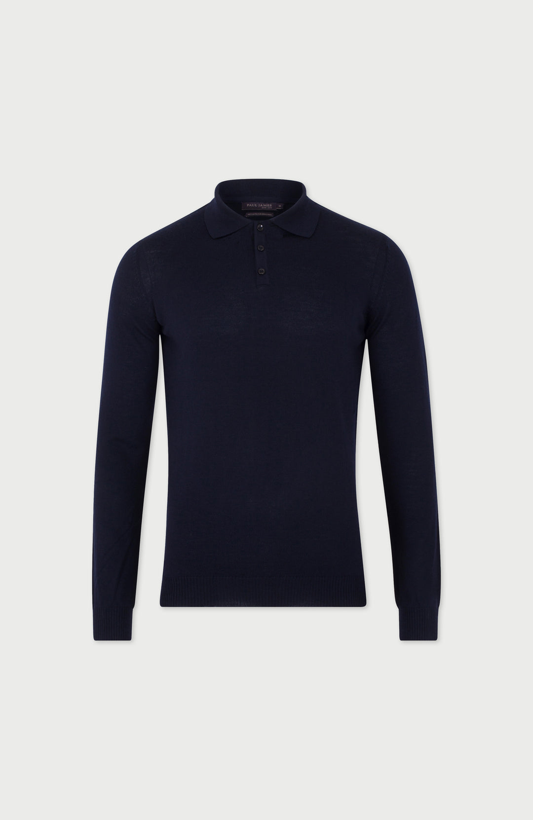 Navy Mens Extra Fine Merino Wool Long Sleeve Polo Shirt By Paul James