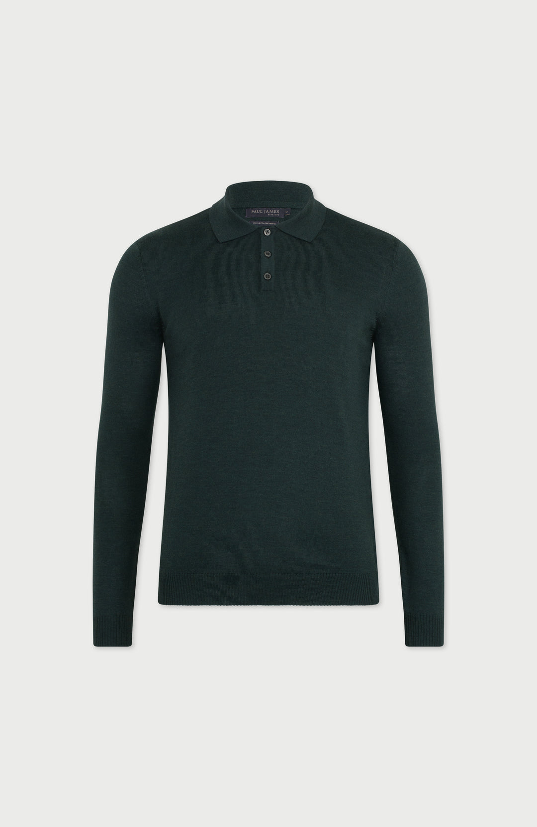 Olive Green Mens Extra Fine Merino Wool Long Sleeve Polo Shirt By Paul James