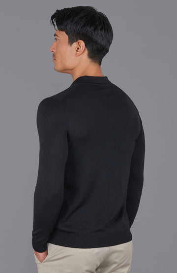 black mens merino wool polo shirt by Paul James