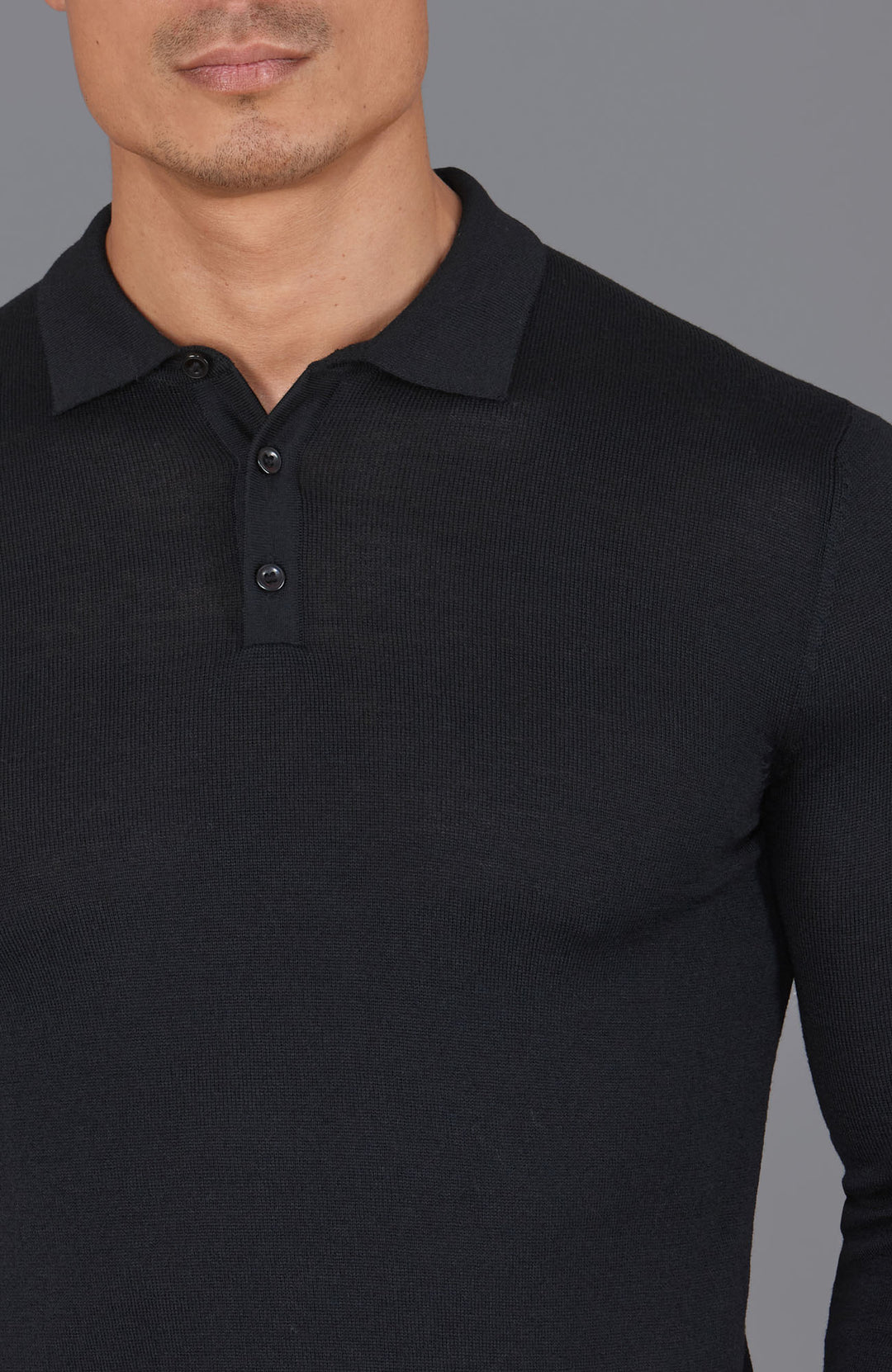 black mens merino wool polo shirt by Paul James