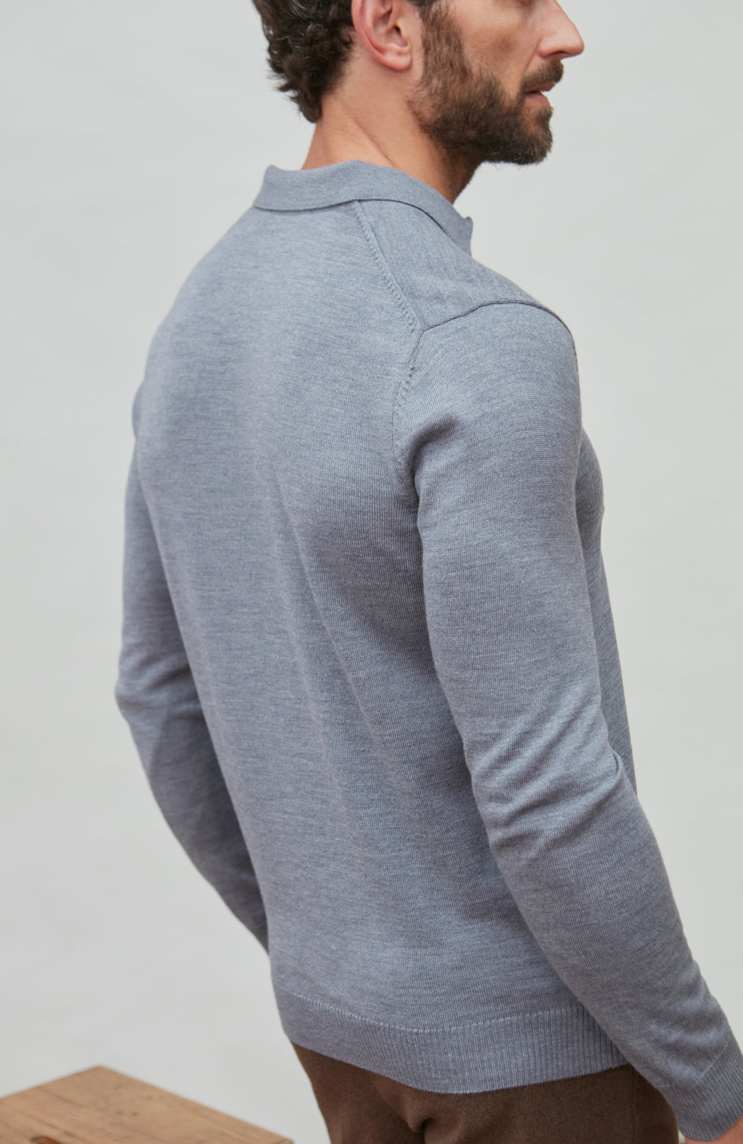 mens  light grey polo neck merino wool by Paul James